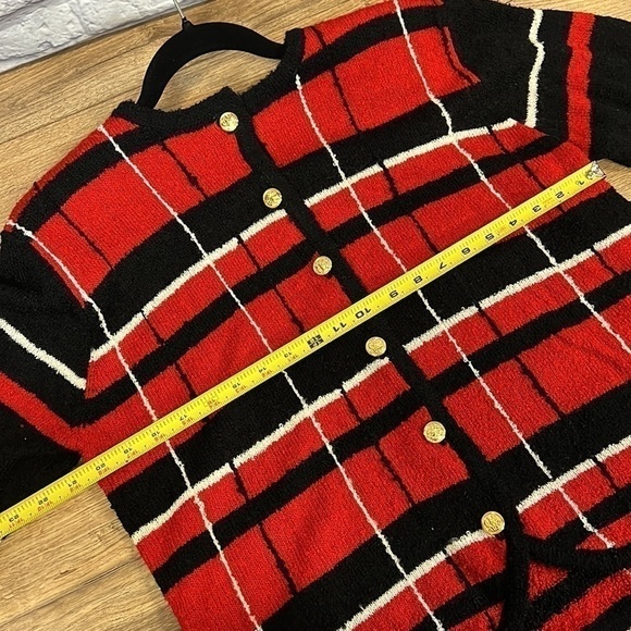 Vintage SEGUE sweater. size medium. plaid black/red/white striped - Picture 8 of 10